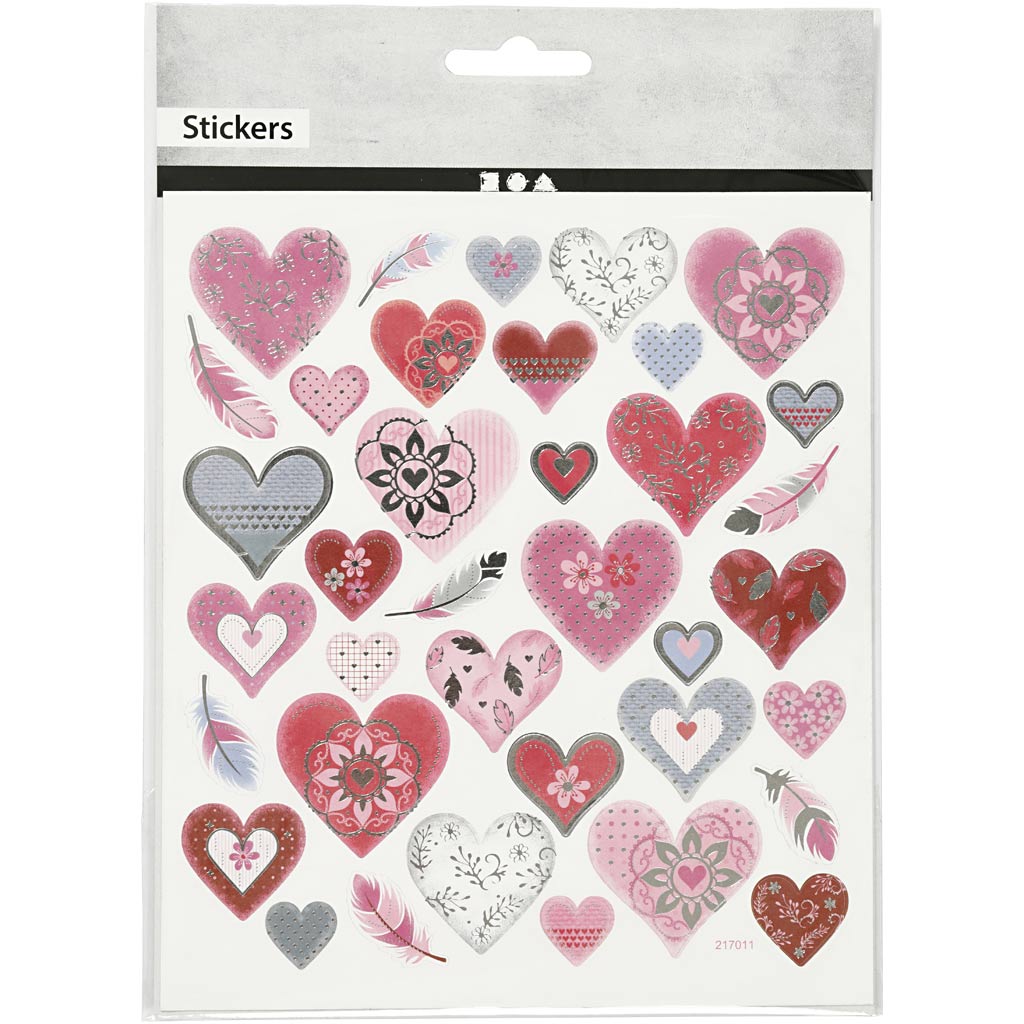 Autocollants Creativ company, coeurs, feuille 15x16,5 cm, 1 feuille