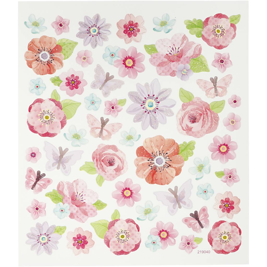 Autocollants Creativ company, fleurs printanières, feuille 15x16,5 cm, 1 feuille