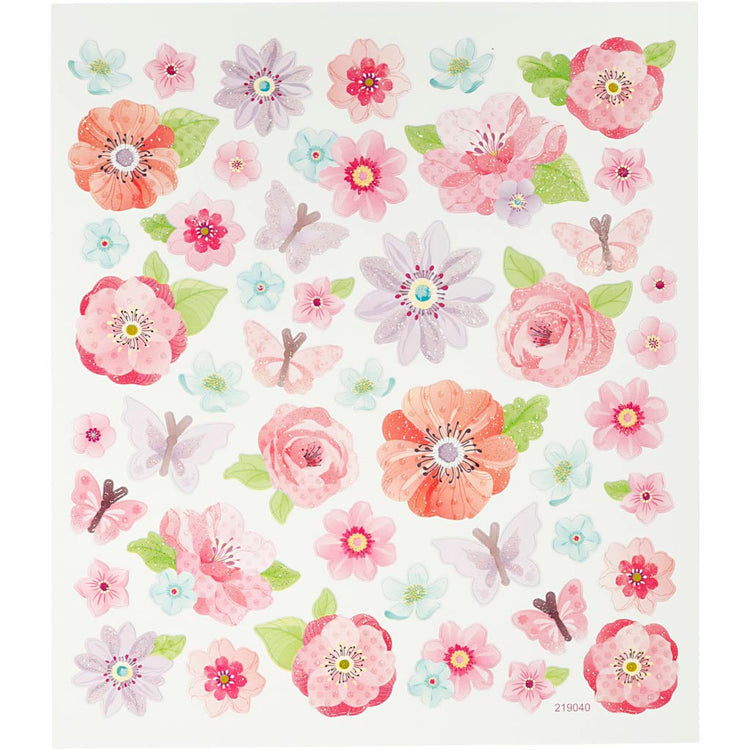 Autocollants Creativ company, fleurs printanières, feuille 15x16,5 cm, 1 feuille