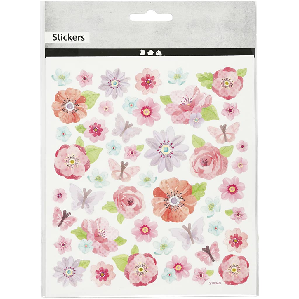 Autocollants Creativ company, fleurs printanières, feuille 15x16,5 cm, 1 feuille
