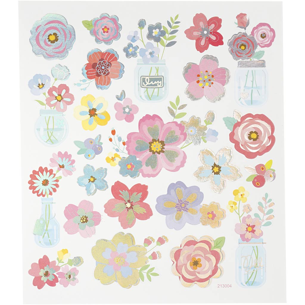 Autocollants Creativ company, fleurs printanières, feuille 15x16,5 cm, 1 feuille