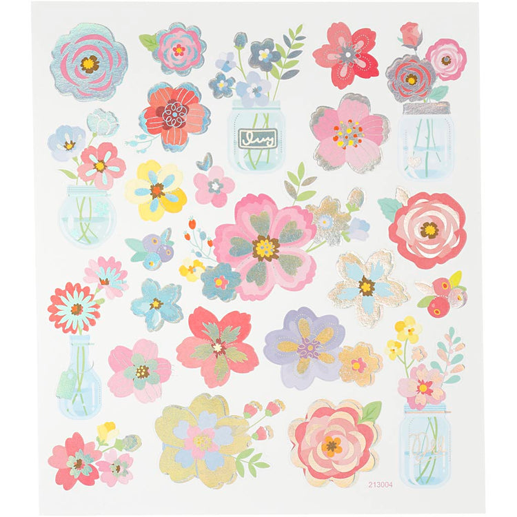 Autocollants Creativ company, fleurs printanières, feuille 15x16,5 cm, 1 feuille