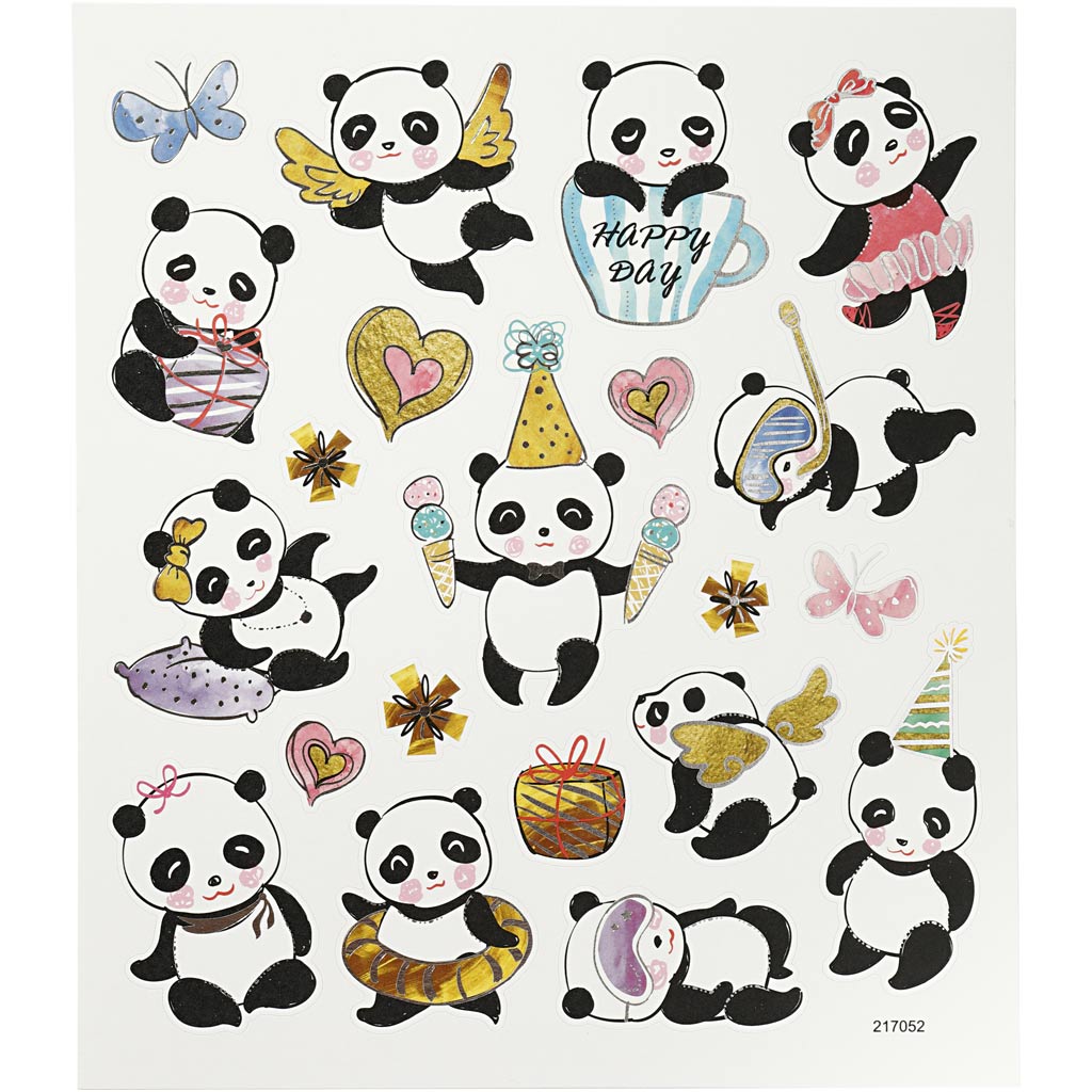 Autocollants Creativ company, pandas, feuille 15x16,5 cm, 1 feuille