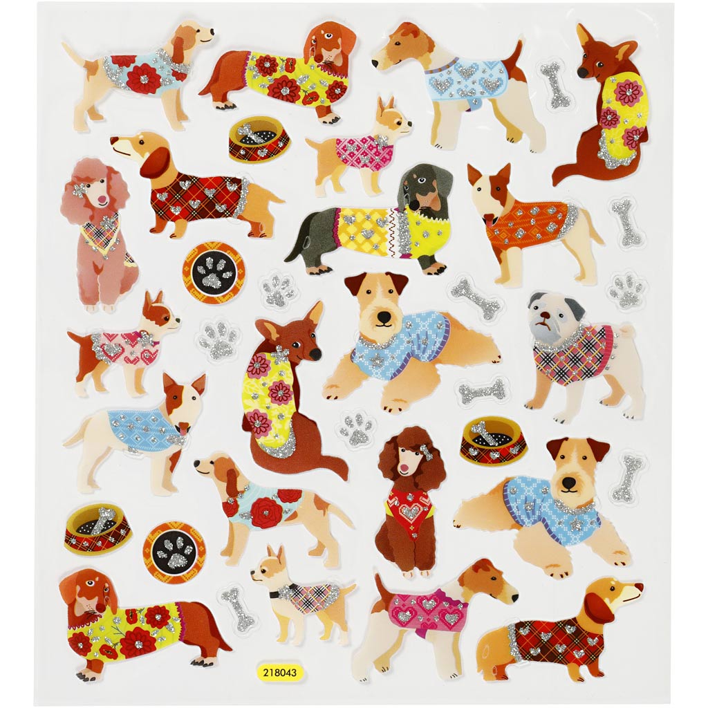Autocollants Creativ company, chiens, feuille 15x16,5 cm, 1 feuille