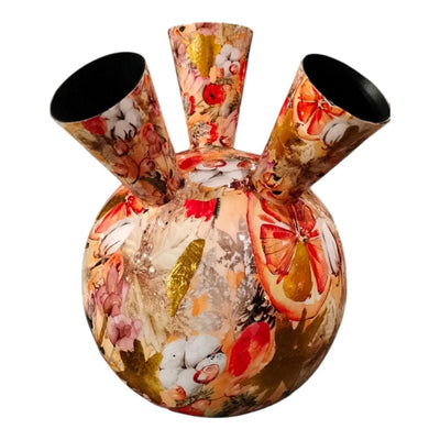 Vase tulipe ambiance manoir fleur orange or 20x29cm