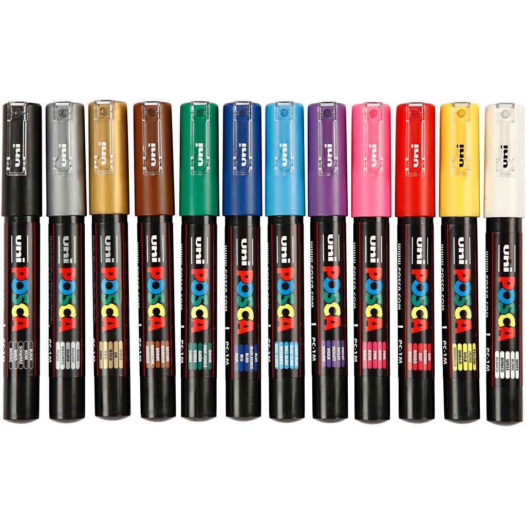 Marqueur Uni-posca posca, taille pc-1m, épaisseur de trait 0,7 mm, extra-fin, différentes couleurs, 12 pièces 1 boîte