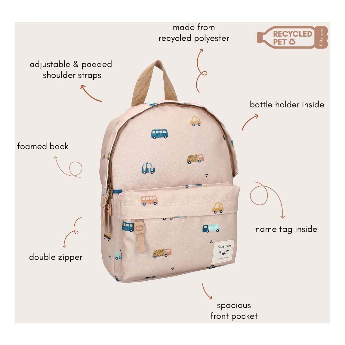 Sac à dos Kidzroom Paris Sweet Cuddles Véhicules