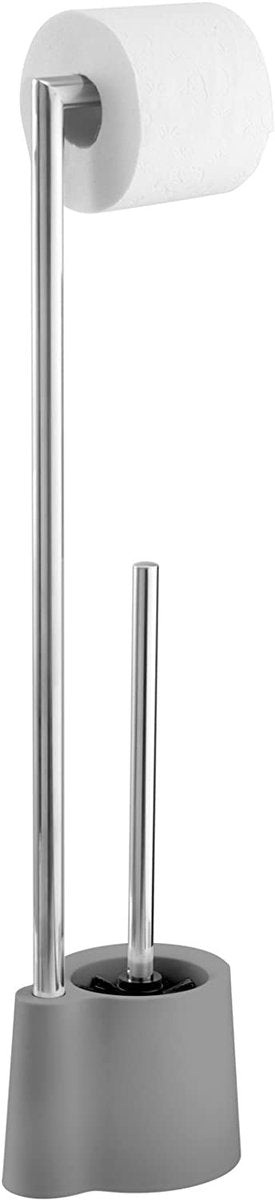 Wenko majordome de toilette Avola en acier inoxydable brillant et gris - porte-rouleau de papier toilette et brosse de toilette avec support sur pied
