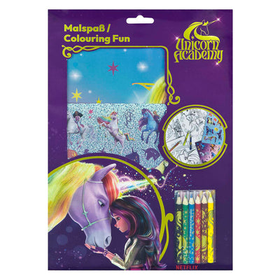 Couleur de la Unicorn Academy Unicorn avec autocollants et crayons
