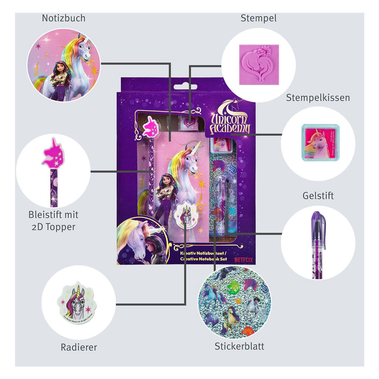 Sendcover Unicorn Academy Creative Set avec cahier, 8DLG