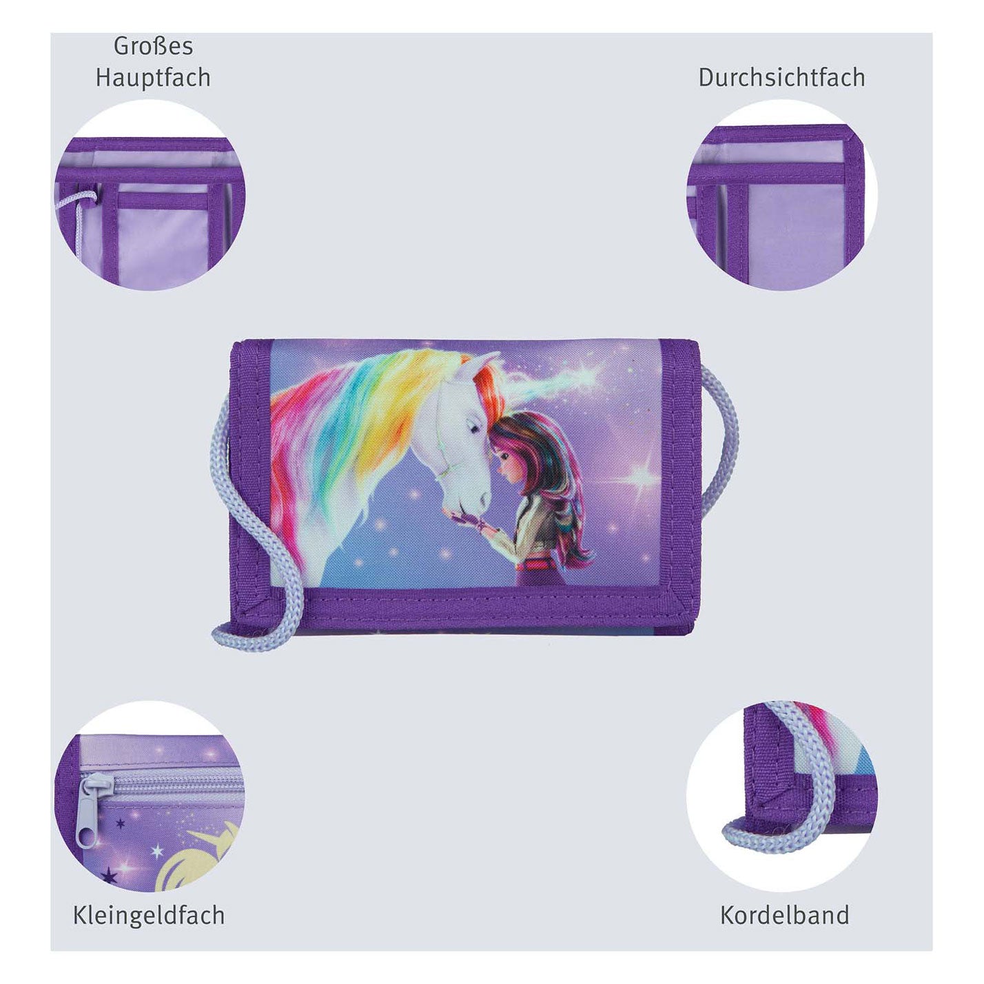 Portefeuille sous couverture de la Unicorn Academy avec cordon