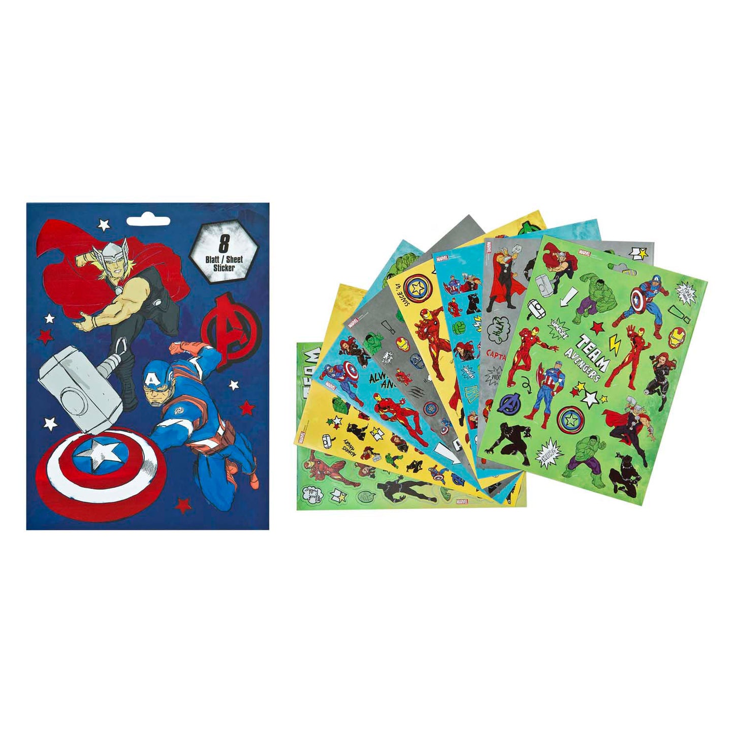 Stickerboek Avengers sous couverture avec 8 feuilles
