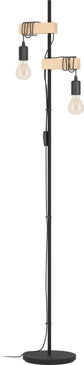 Lampadaire Eglo townshend - E27 - 2 lumières - marron noir - Bois FSC