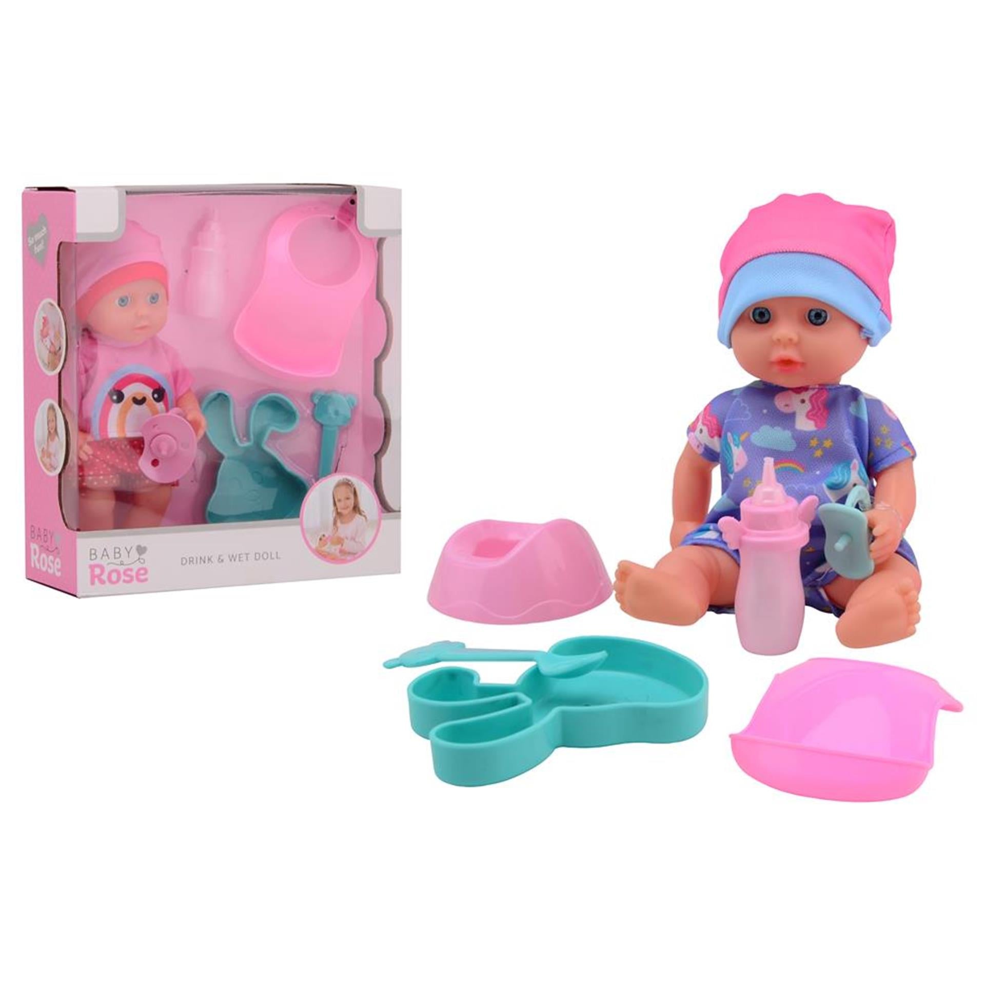 Bébé rose buvant un babypop, 20 cm
