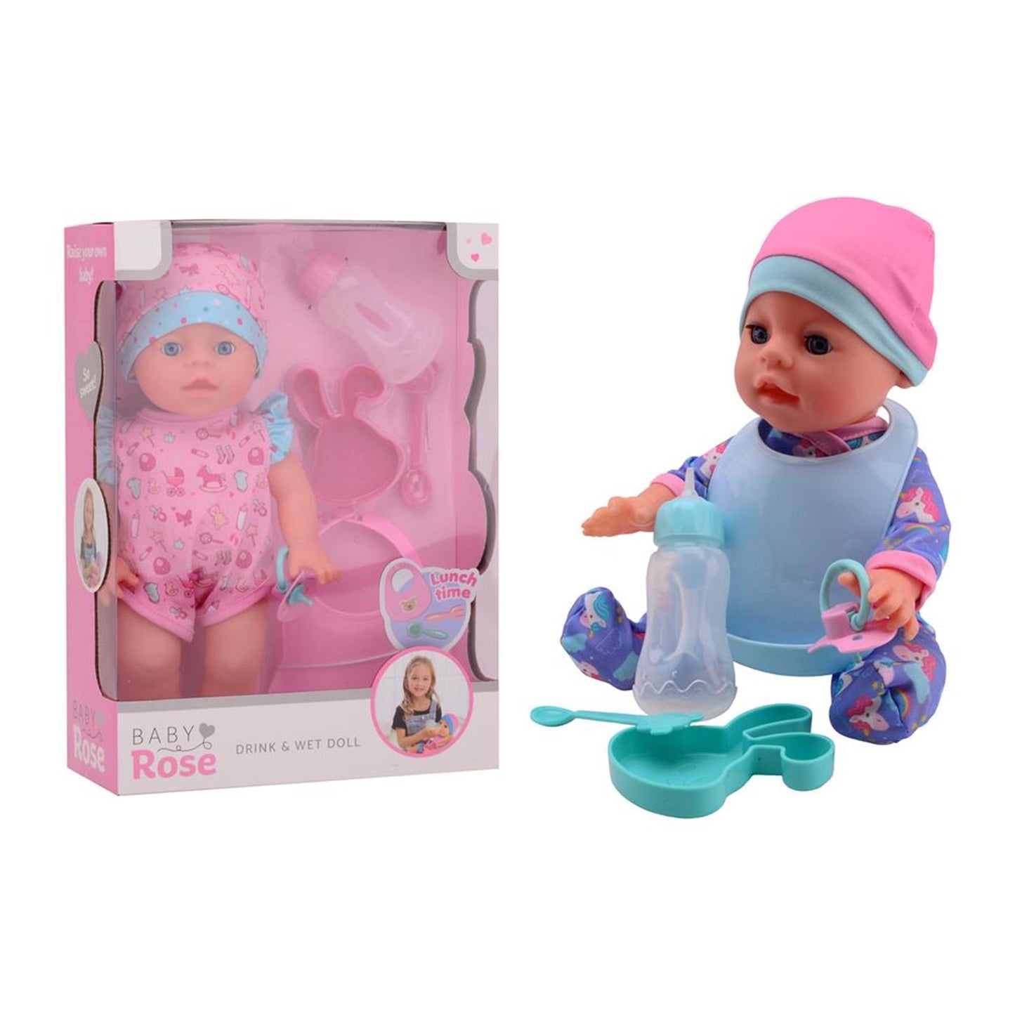 Bébé Rose Boire et Plas Baby Pop, 30 cm