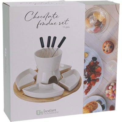Excellente fondue au chocolat pour 4 personnes, 11 pièces en porcelaine