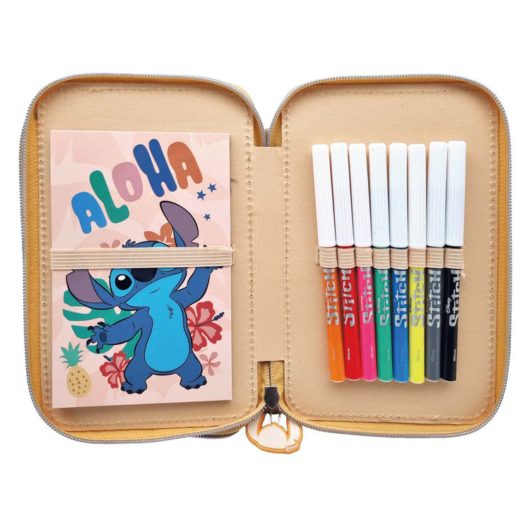 Trousse à crayons remplie de 2 compartiments Disney Stitch