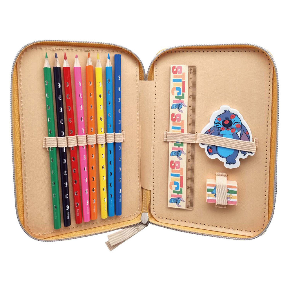 Trousse à crayons remplie de 2 compartiments Disney Stitch