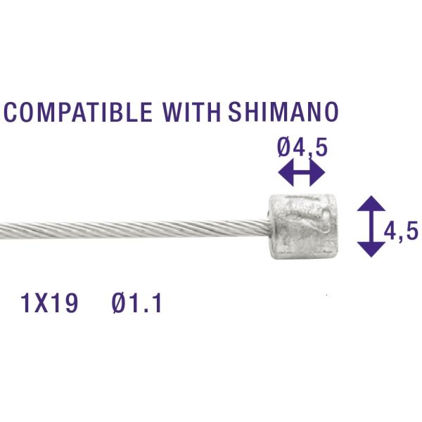 Câbles de changement de vitesse Elvedes 2250mm acier inoxydable ø1.1mm Shimano N-nipple ø4.5 × 4.5 (100 pcs)
