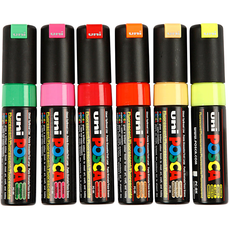 Marqueur Uni-posca posca, taille PC-8k, largeur de trait 8 mm, large, semi-opaque, différentes couleurs, 6 pièces 1 boîte