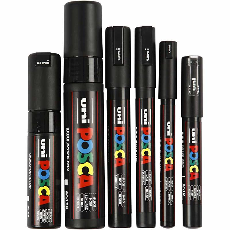Marqueur Uni-posca posca, largeur de trait 0,7-15 mm, noir, 6 pièces 1 boîte