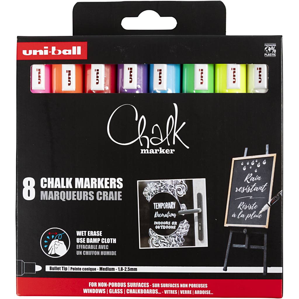 Marqueur de craie Uni-Posca, épaisseur de ligne 1,8-2,5 mm, 8 pièces 1 boîte