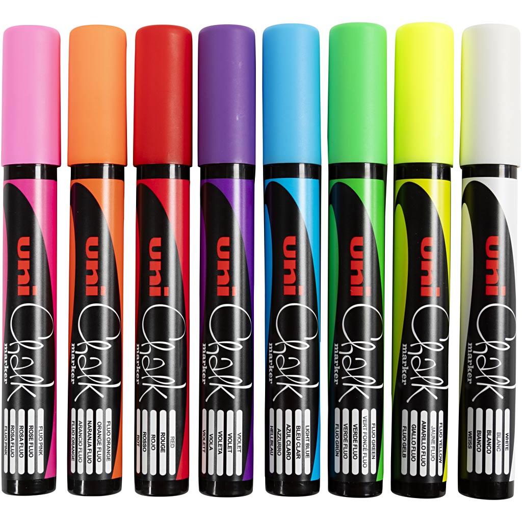 Marqueur de craie Uni-Posca, épaisseur de ligne 1,8-2,5 mm, 8 pièces 1 boîte