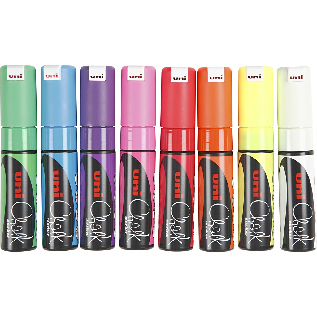 Marqueur de craie Uni-Posca, épaisseur de ligne 8 mm, différentes couleurs, 8 pièces 1 boîte