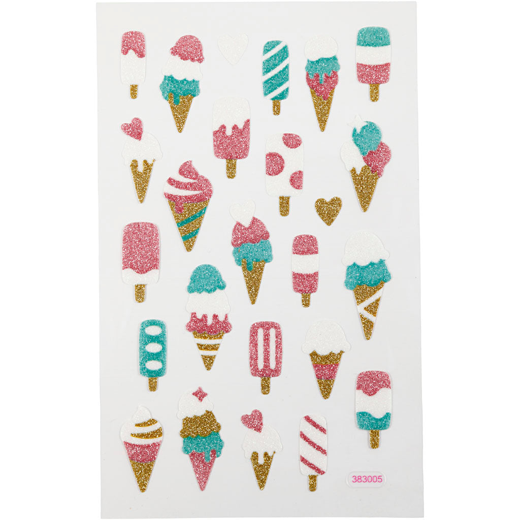 Creativ company autocollants pailletés, glaces, feuille 10x16 cm, 1 feuille