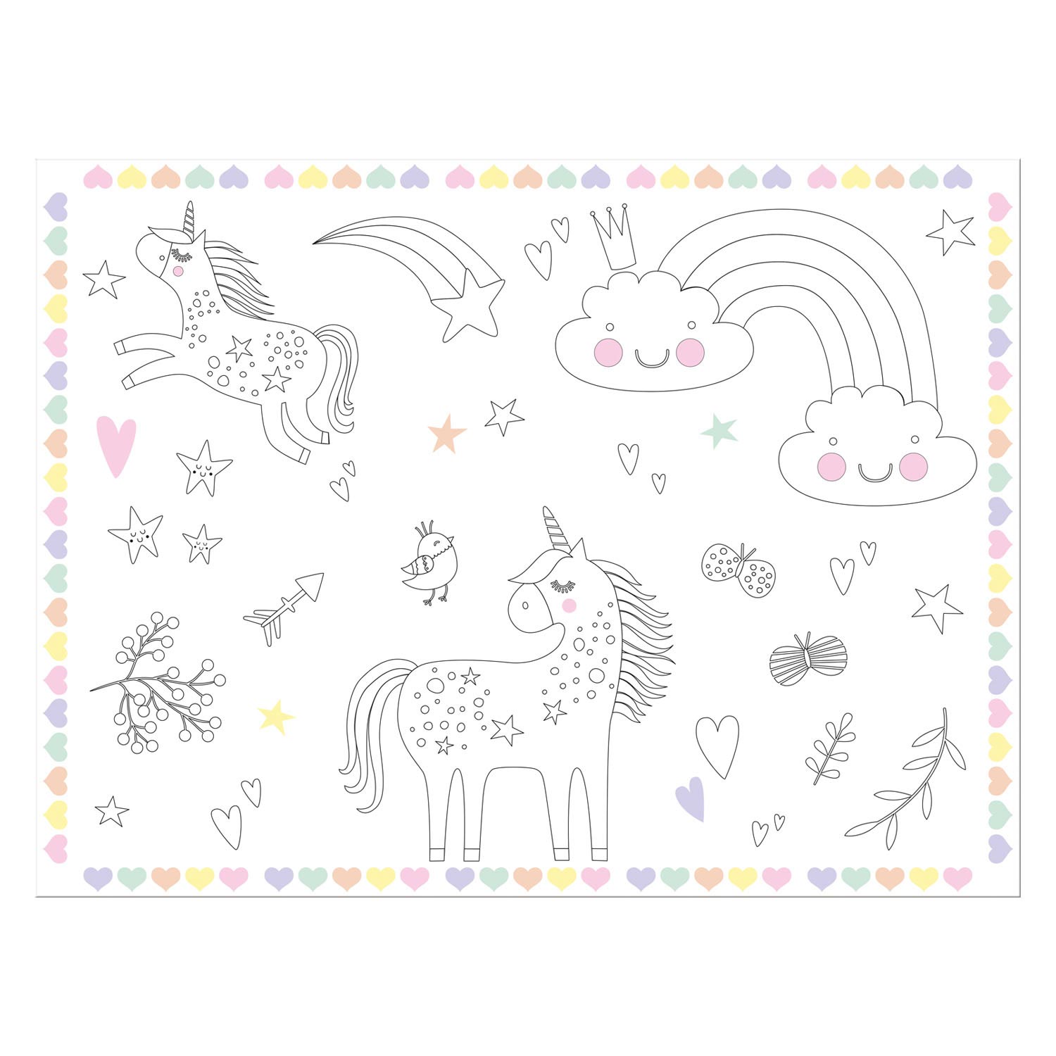 Placemats colorisables Unicorns Rainbows, 6e.