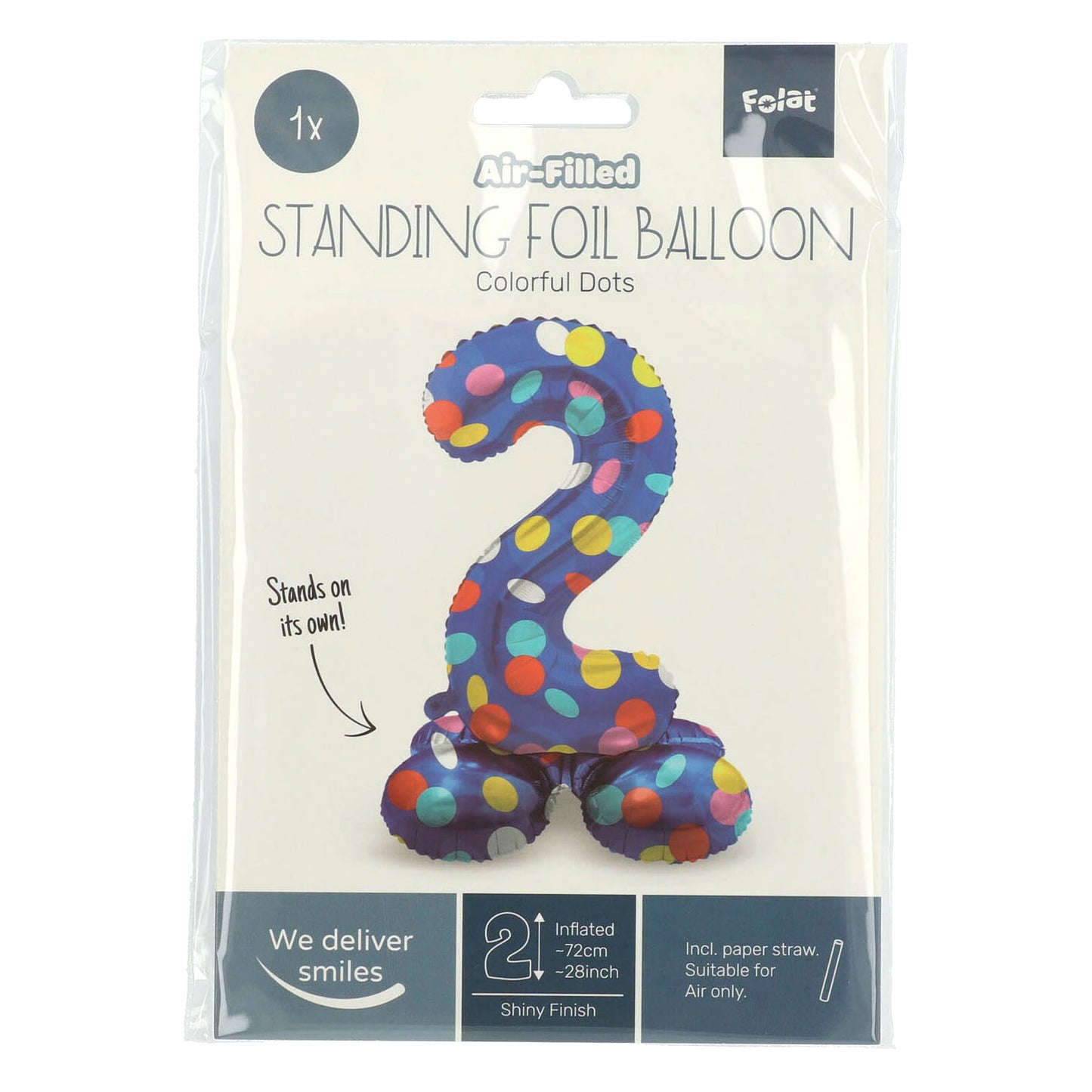Ballon en feuille debout des points colorés numéro 2 - 72 cm