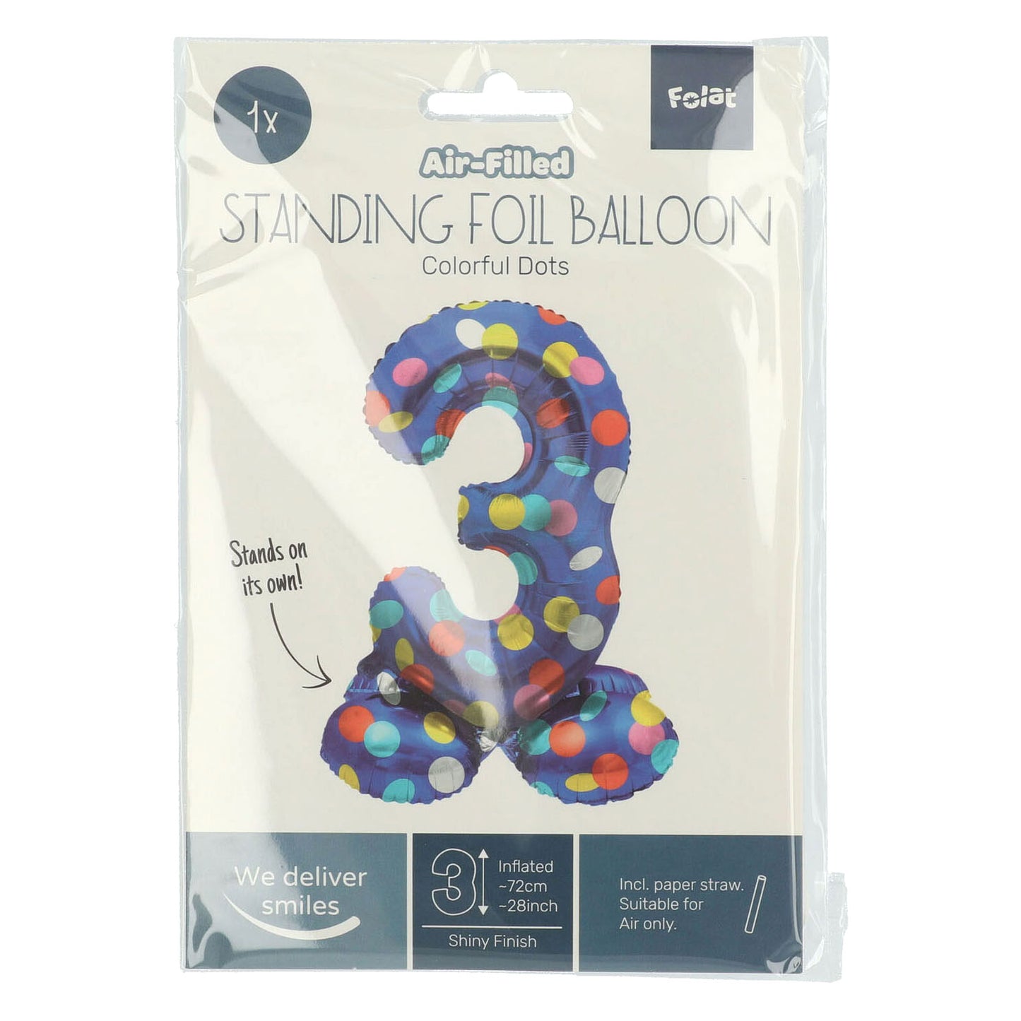 Ballon en feuille debout des points colorés numéro 3 - 72 cm