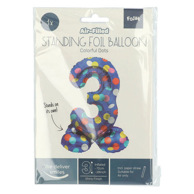 Ballon en feuille debout des points colorés numéro 3 - 72 cm