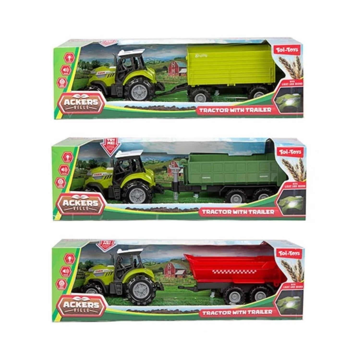 TOI-TOYS ACKERS VILLE TRACTEUR AVEC REMARRE + LIGNE ET SON ASSORTI