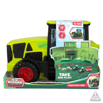 Coffret de jeu de ferme Toi-toys dans une mallette de tracteur - 28 pièces.