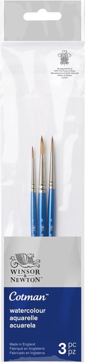 Winsor Newton 5390606 Cotman Ensemble de pinceaux aquarelle – Manche court – 3 pièces – Pinceaux ronds taille 1, 3 5