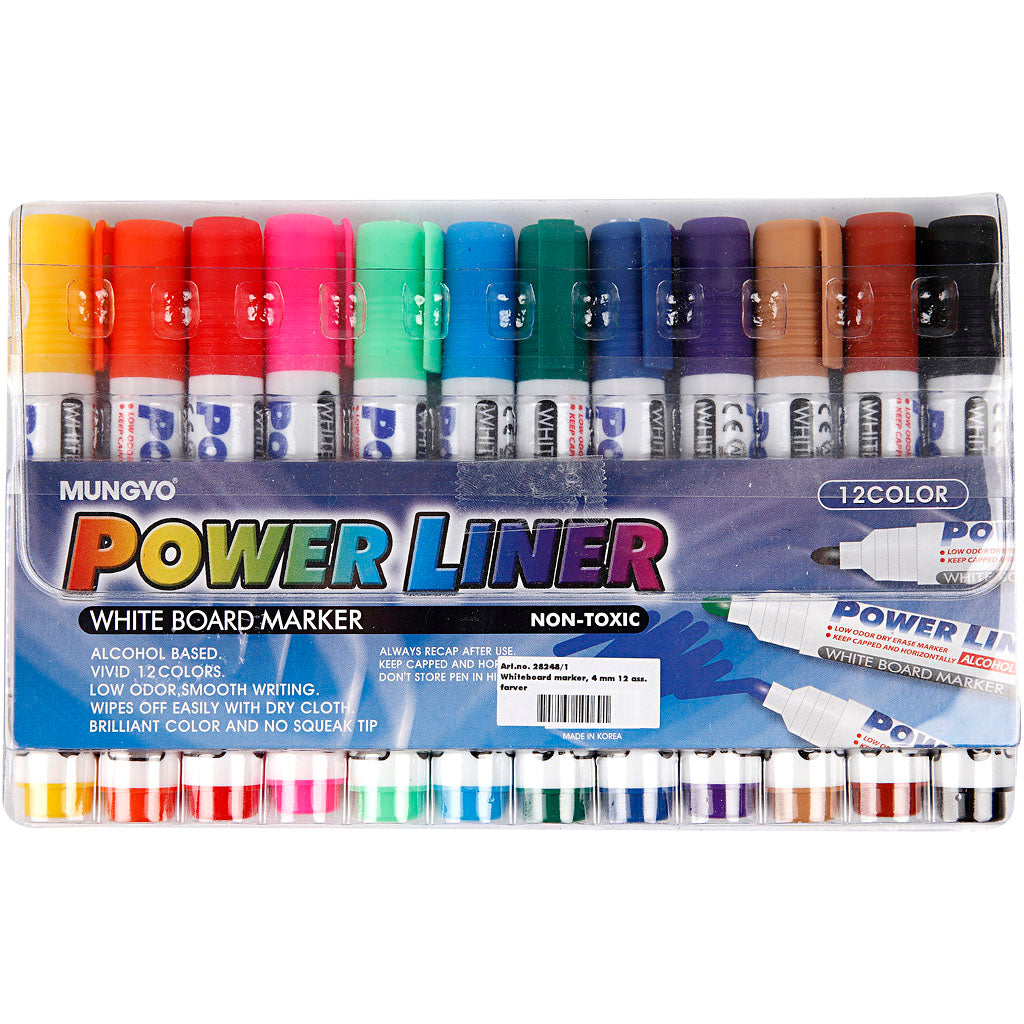 Marqueurs pour tableau blanc, largeur de trait 4 mm, différentes couleurs, 12 pièces, 1 boîte