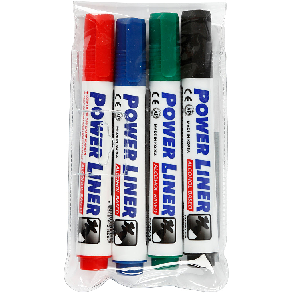 Marqueurs pour tableau blanc, largeur de trait 4 mm, noir, bleu, vert, rouge, 4 pièces 1 boîte