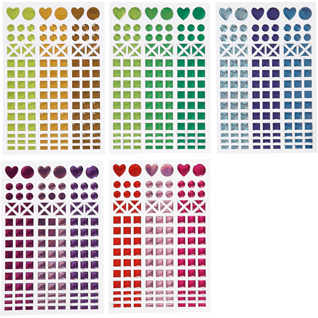 Autocollants mosaïque Creativ company, d 8-14 mm, feuille 11x16,5 cm, différentes couleurs, 10 feuilles 1 boîte