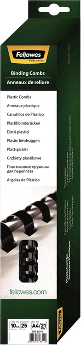 Peignes à reliure en plastique Fellowes - ronds - 10 mm - noirs (25 pièces)