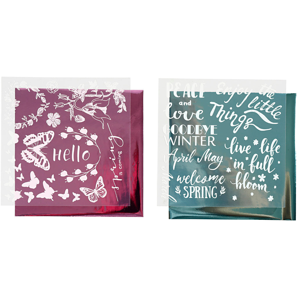 Creativ company Film déco et feuille de transfert, printemps, feuille 15x15 cm, bleu clair, rose, 2x2 feuilles 1 boîte