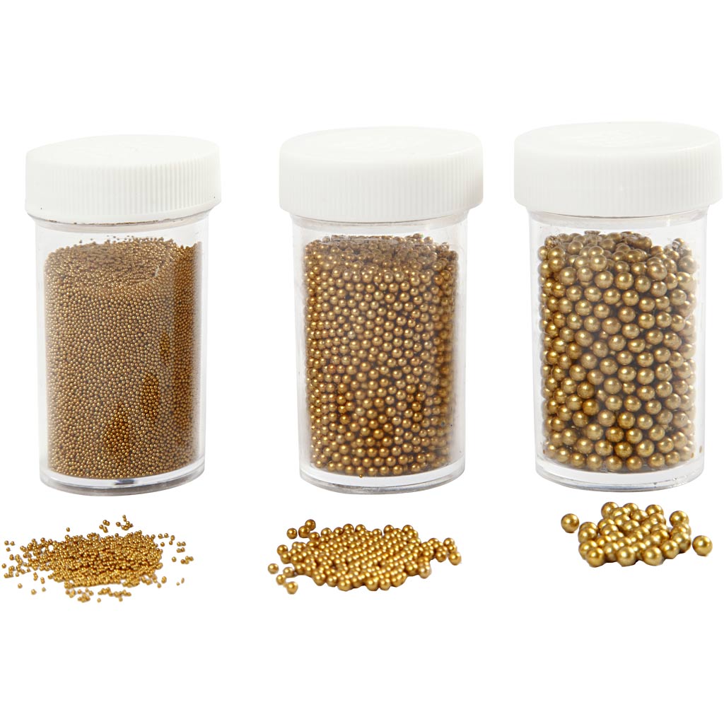 Creativ company mini pierres en verre, taille 0,6-0,8+1,5-2+3 mm, or, 3x45 g 1 boîte