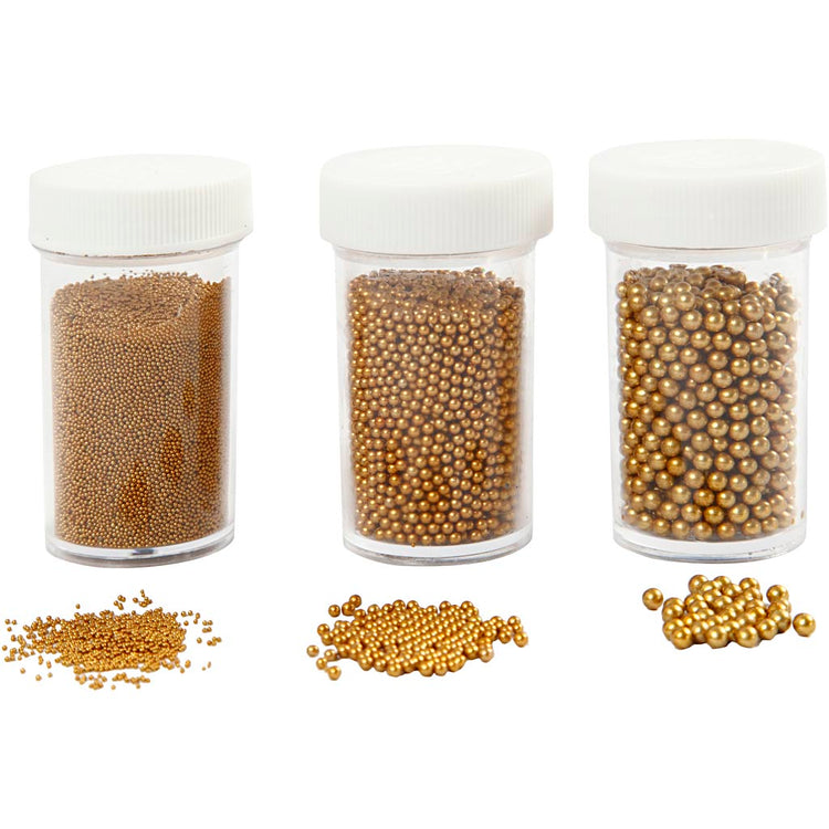 Creativ company mini pierres en verre, taille 0,6-0,8+1,5-2+3 mm, or, 3x45 g 1 boîte