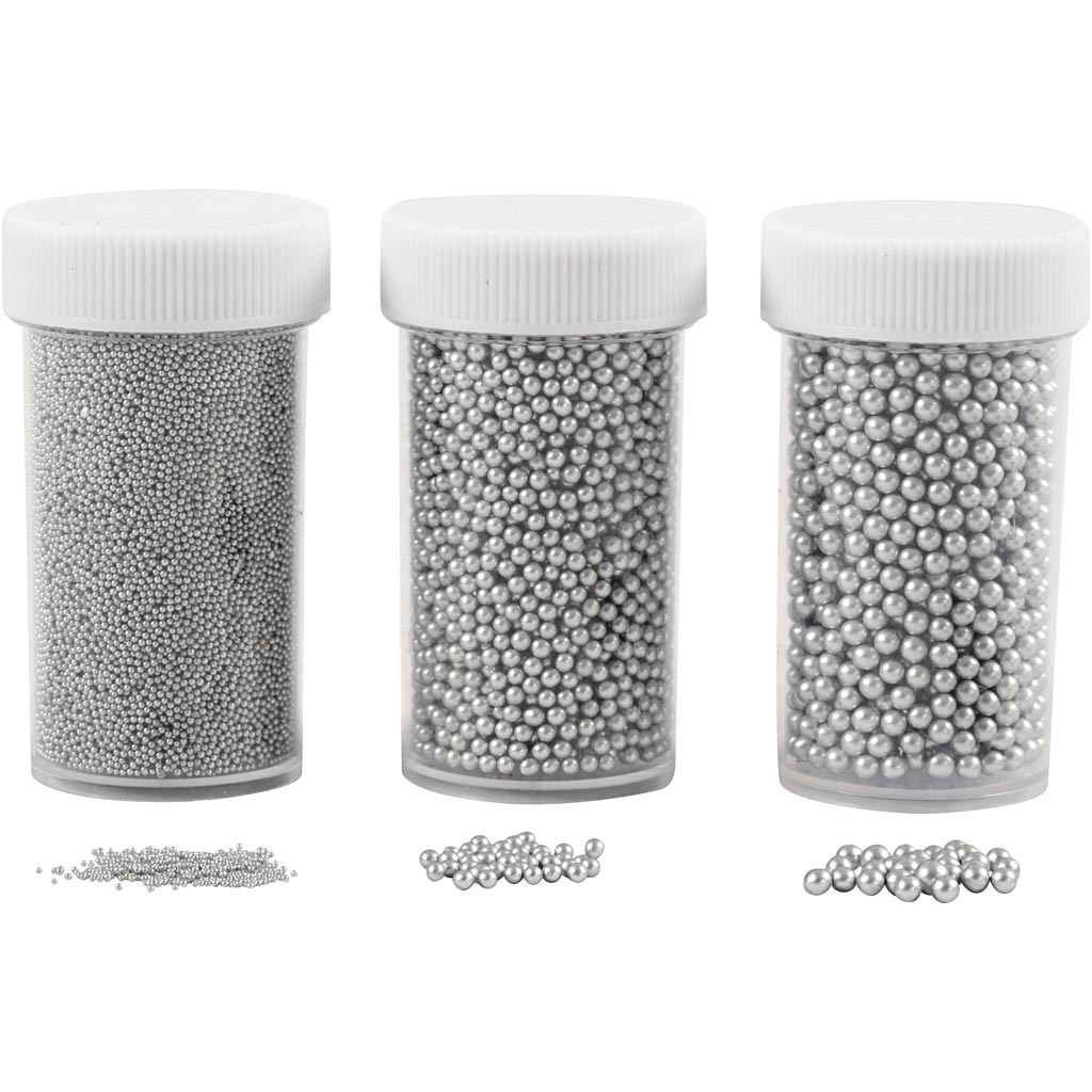 Creativ company mini pierres en verre, taille 0,6-0,8+1,5-2+3 mm, argent, 3x45 g 1 boîte