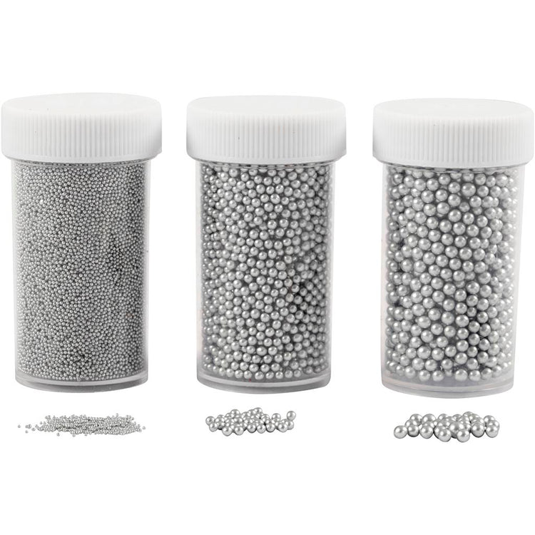 Creativ company mini pierres en verre, taille 0,6-0,8+1,5-2+3 mm, argent, 3x45 g 1 boîte