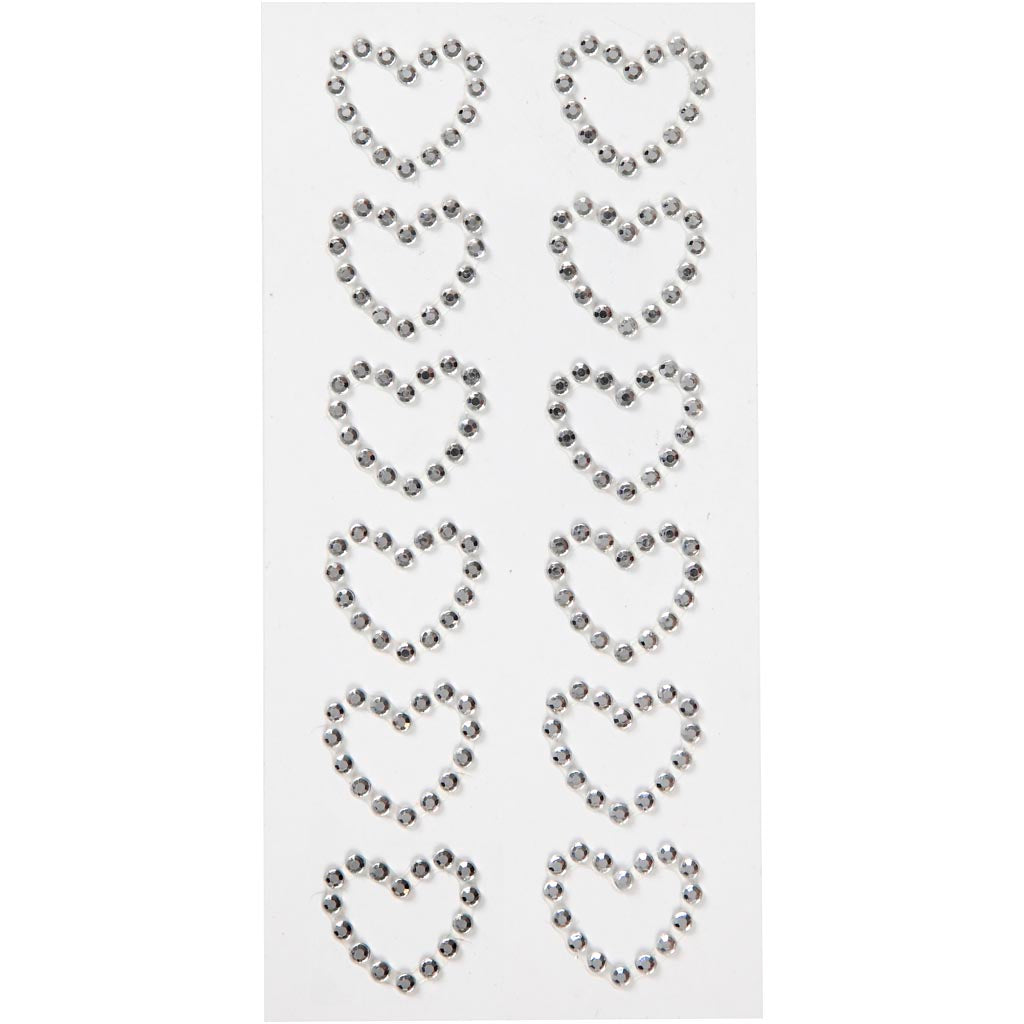 Coeurs en strass Creativ company, dim. 23x21 mm, argent, 12 pièces 1 boîte
