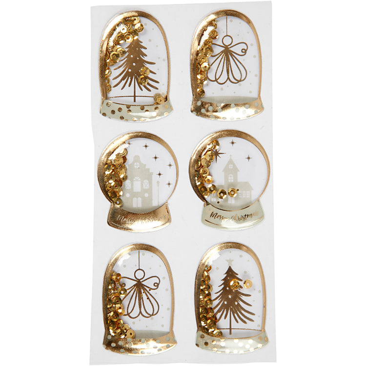 Stickers shaker Vivi Gade, ange, arbre et maisons, dimensions 49x32+45x36 mm, doré, 6 pièces 1 boîte