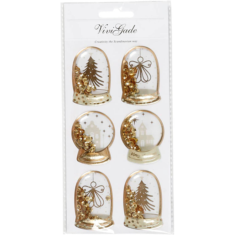 Stickers shaker Vivi Gade, ange, arbre et maisons, dimensions 49x32+45x36 mm, doré, 6 pièces 1 boîte