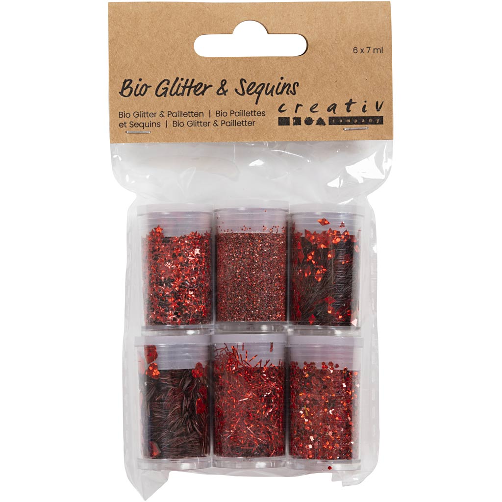 Creativ company bio sparkles paillettes, rouge, 6x7 ml 1 boîte