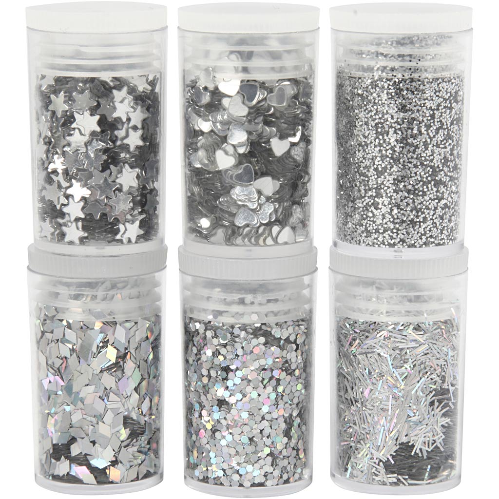 Creativ company bio sparkles paillettes, argent, 6x7 ml 1 boîte